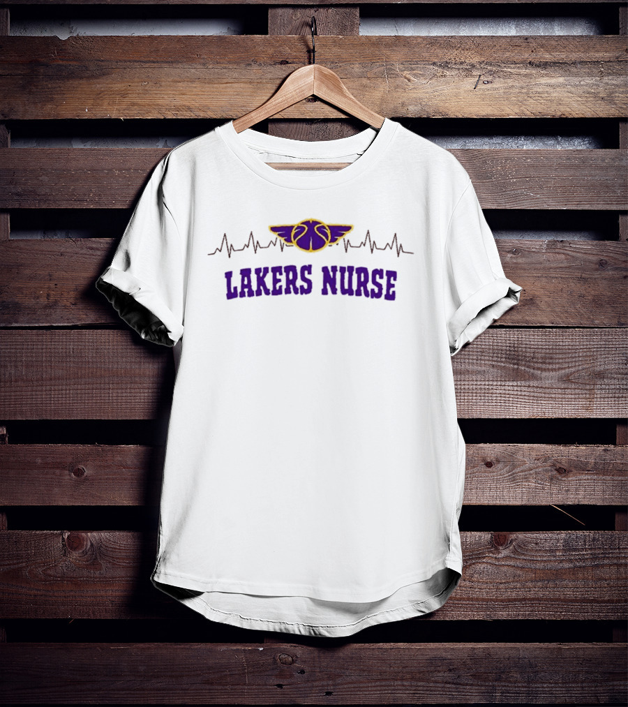 Los Angeles Lakers Nurse Appreciation With Heartbeat Basketball Wings T-Shirt