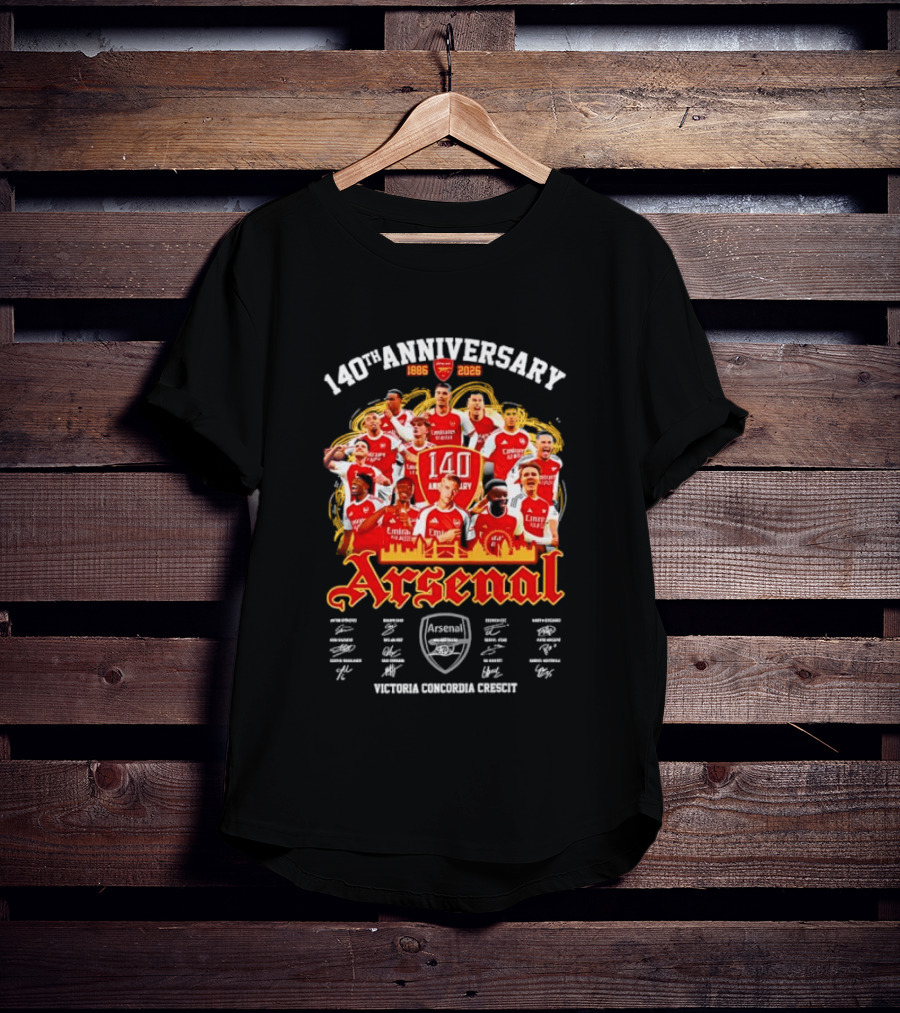 140th Anniversary Arsenal 1886 2026 Victoria Concordia Crescit Players Signatures T-Shirt