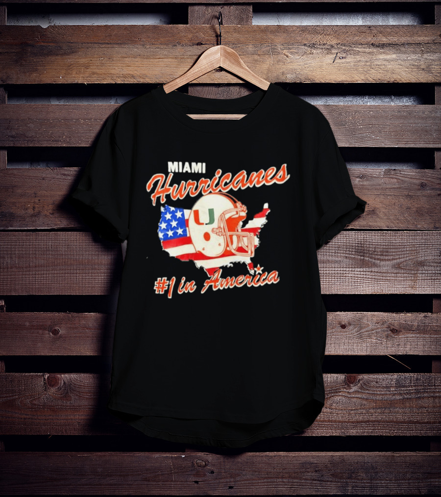 Miami Hurricanes Helmet American Flag Map #1 In America T-Shirt