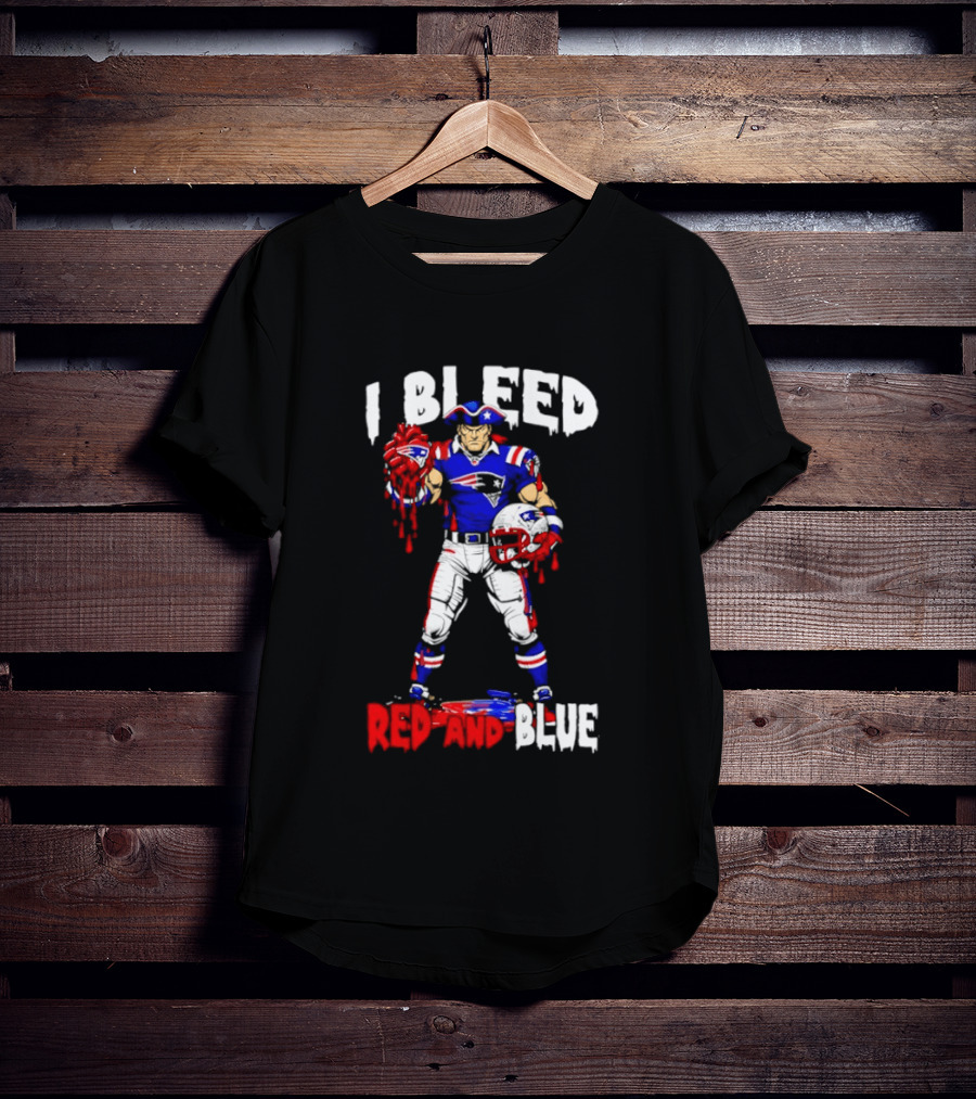 New England Patriots I Bleed Red And Blue NFL Fans Patriots Logo Football Player T-Shirt