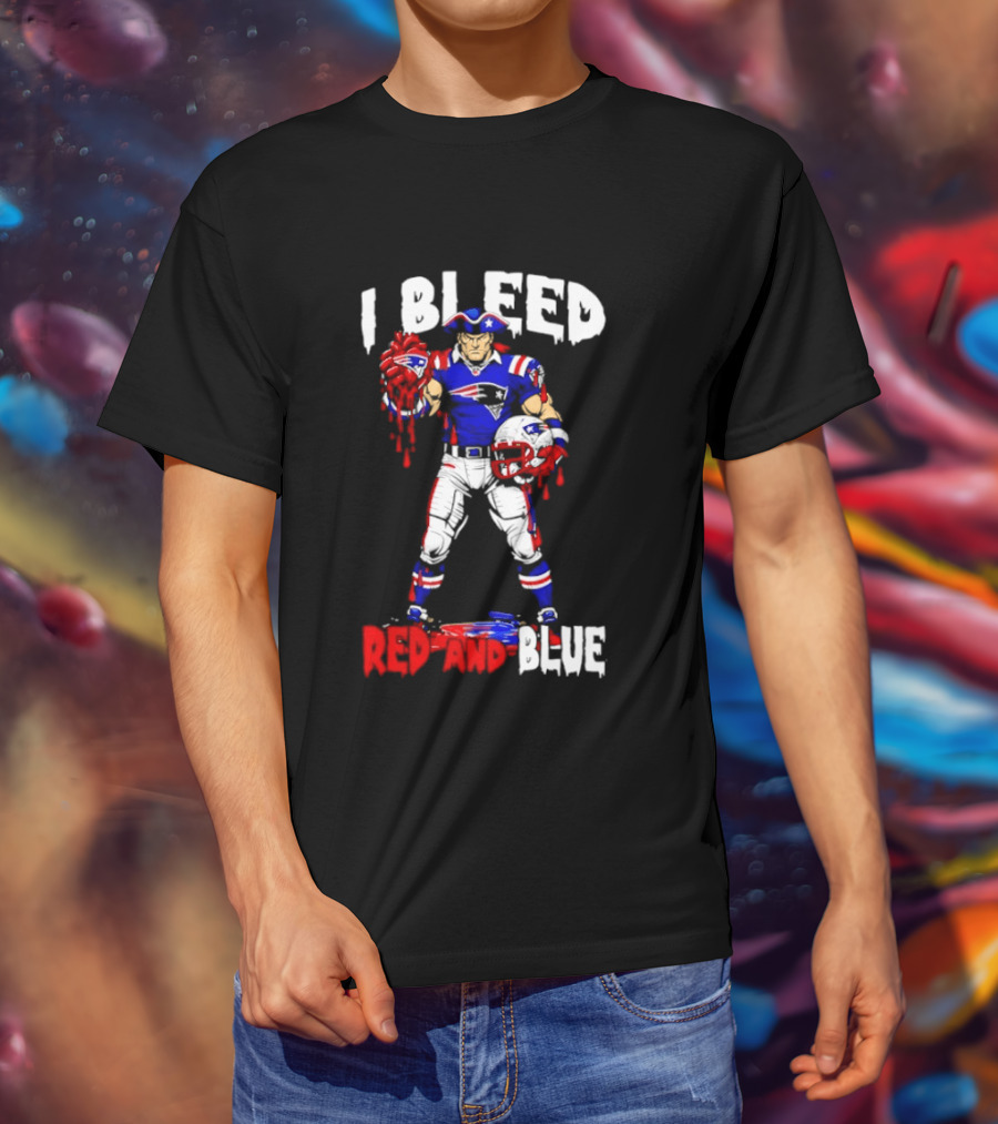 New England Patriots I Bleed Red And Blue NFL Fans Patriots Logo Football Player T-Shirt