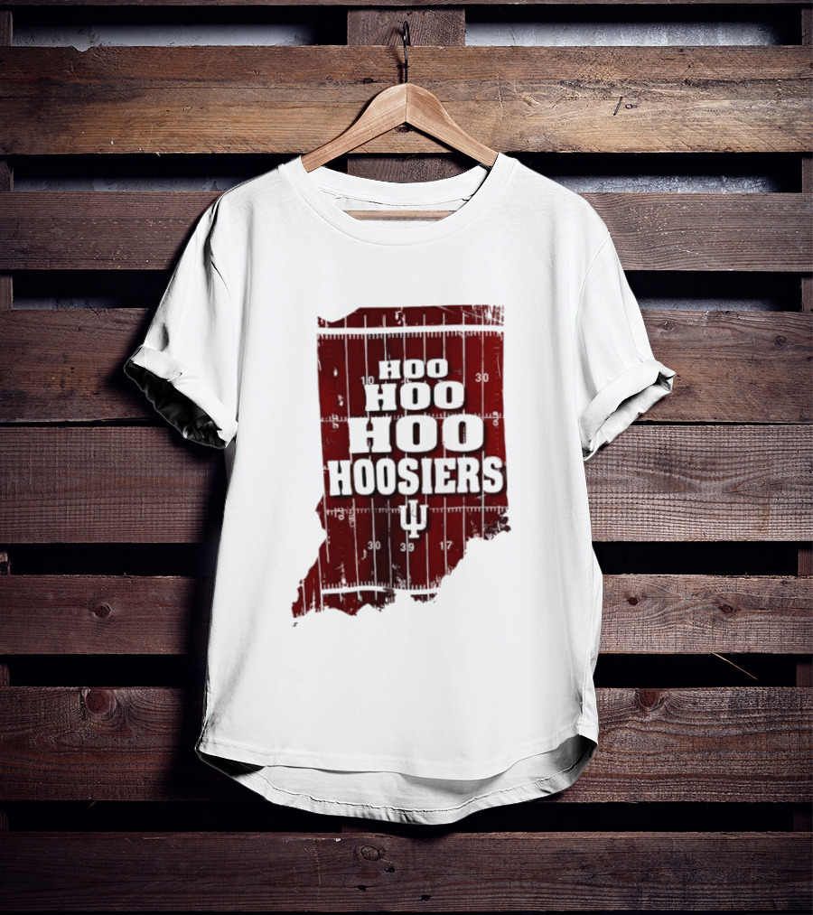 Indiana Map Hoo Hoo Hoo Hoosiers IU Block Letters T-Shirt