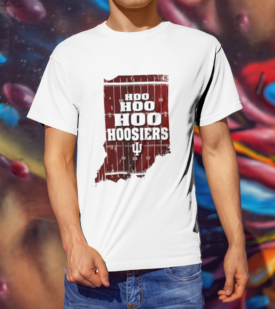 Indiana Map Hoo Hoo Hoo Hoosiers IU Block Letters T-Shirt