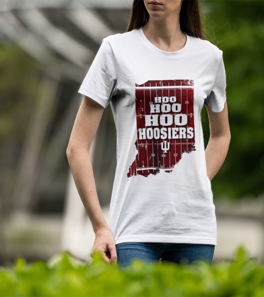 Indiana Map Hoo Hoo Hoo Hoosiers IU Block Letters T-Shirt