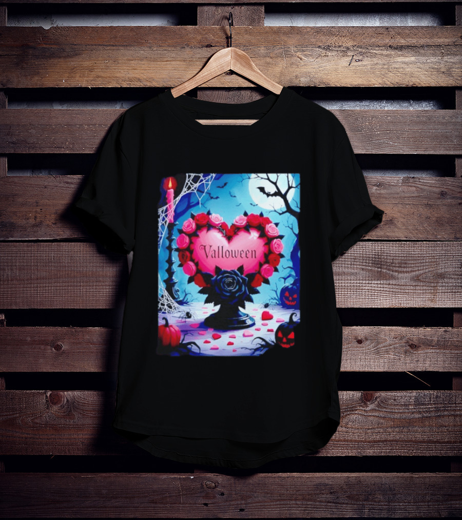 Valloween Romance And Menace Heart Rose Candle Moonlit Halloween T-Shirt