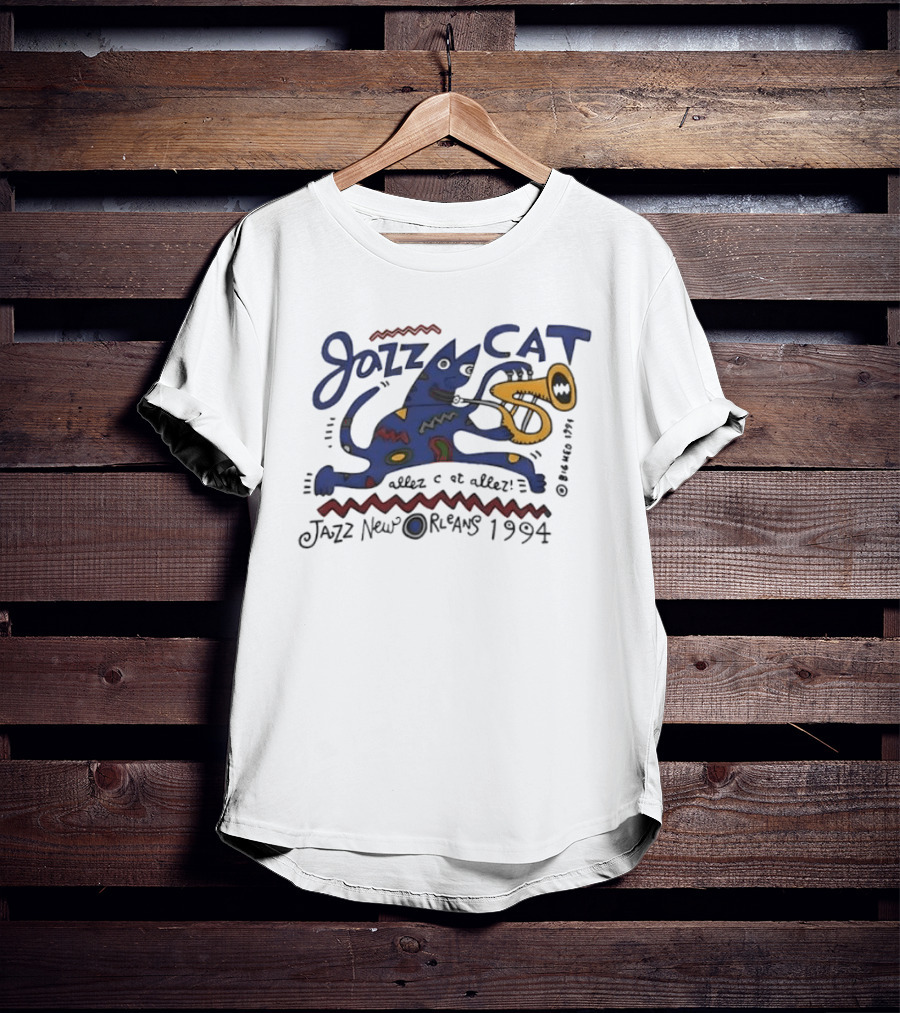 Jazz Cat New Orleans 1994 Cartoon Cat Playing Saxophone T-Shirt