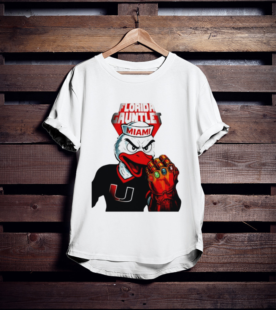 Miami Hurricanes Florida Gauntlet Mascot Iron Glove Infinity Stones T-Shirt