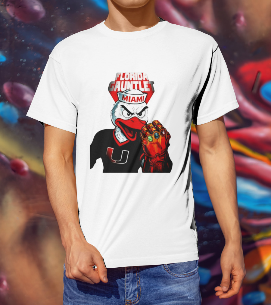 Miami Hurricanes Florida Gauntlet Mascot Iron Glove Infinity Stones T-Shirt