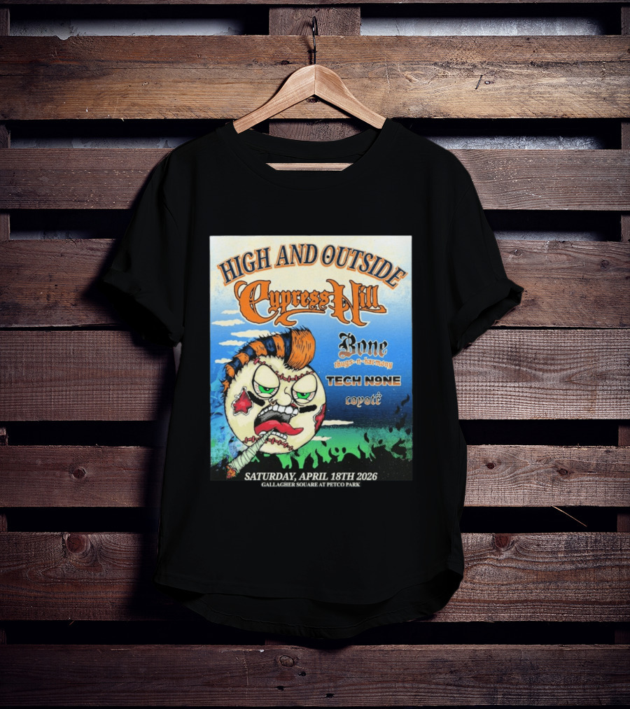 High And Outside Cypress Hill Bone Thugs N Harmony Tech N9ne Coyote Gallagher Square Petco Park April 18 2026 T-Shirt