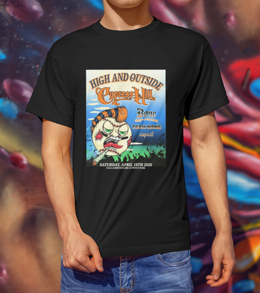 High And Outside Cypress Hill Bone Thugs N Harmony Tech N9ne Coyote Gallagher Square Petco Park April 18 2026 T-Shirt