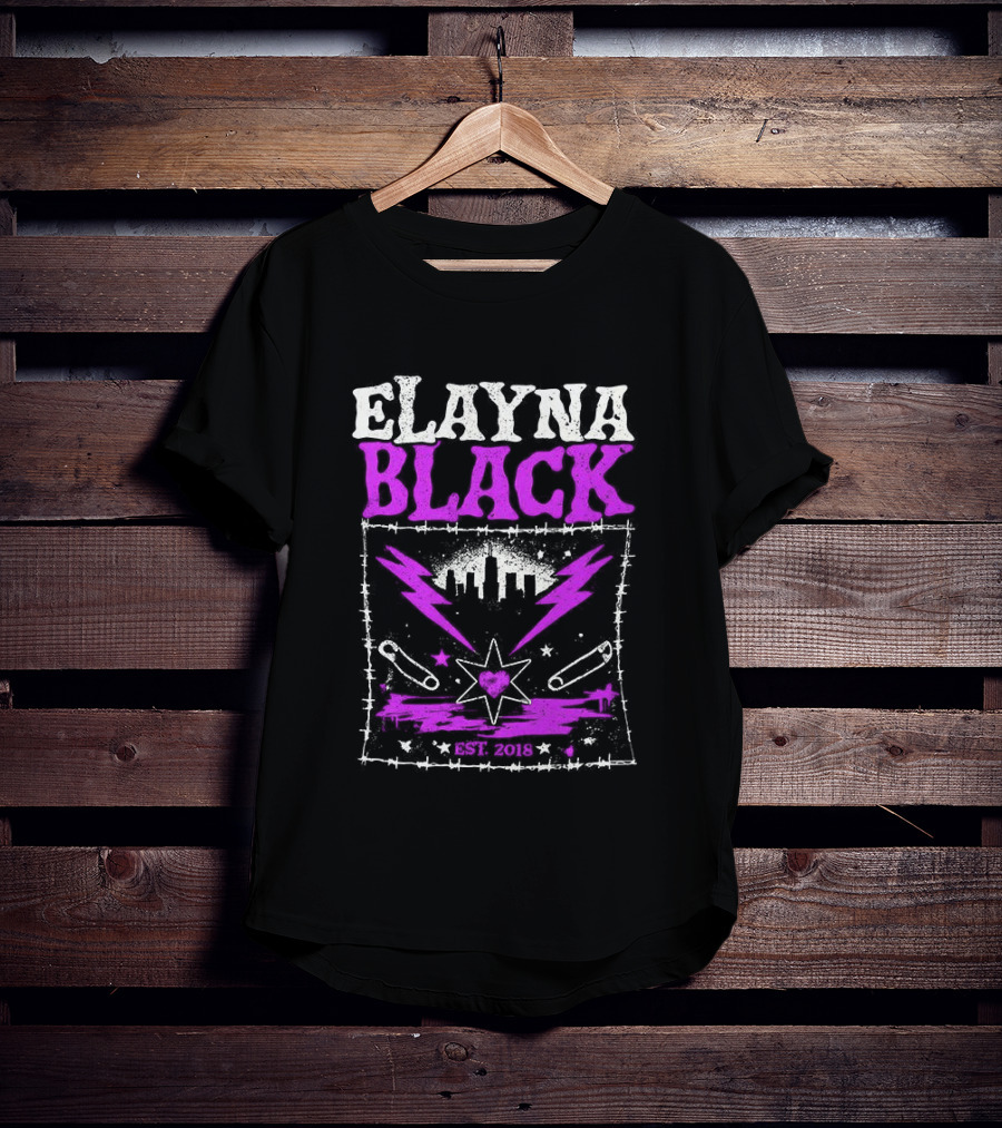 Elayna Black WWE 2018 City Skyline Barbed Wire Pin Frame T-Shirt