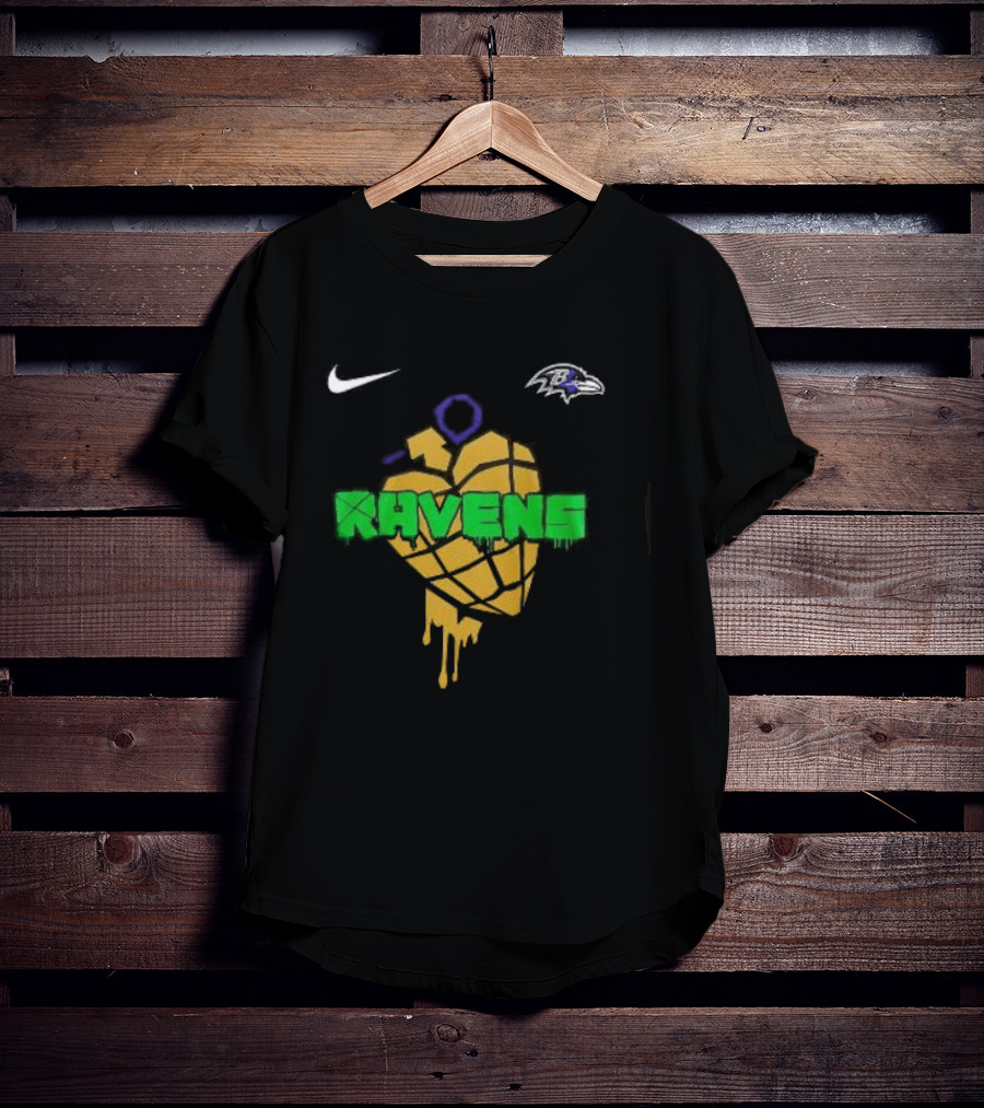 Baltimore Ravens Green Day Football Skull Nike Ravens Heart T-Shirt