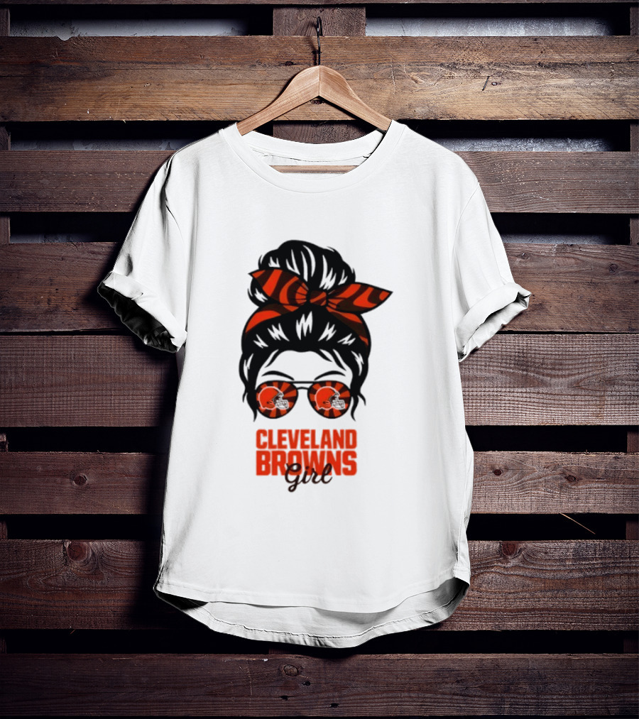 Cleveland Browns Fan Messy Bun Sunglasses T-Shirt