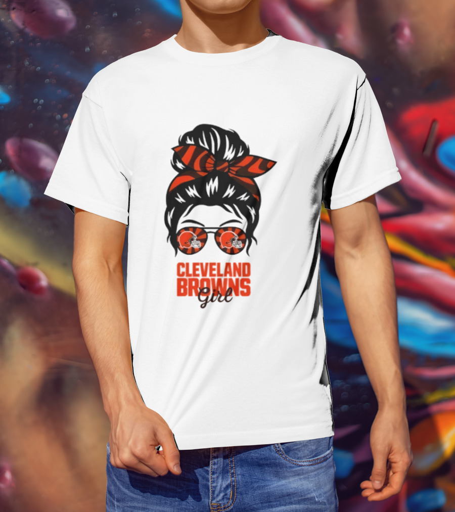 Cleveland Browns Fan Messy Bun Sunglasses T-Shirt