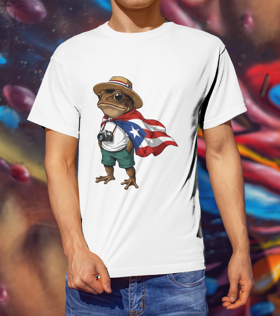 Coqui Frog With Puerto Rico Flag In Puerto Rican Taino T-Shirt