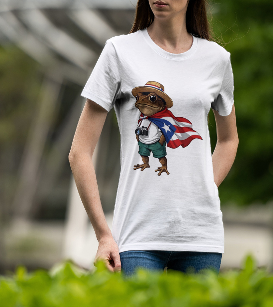 Coqui Frog With Puerto Rico Flag In Puerto Rican Taino T-Shirt