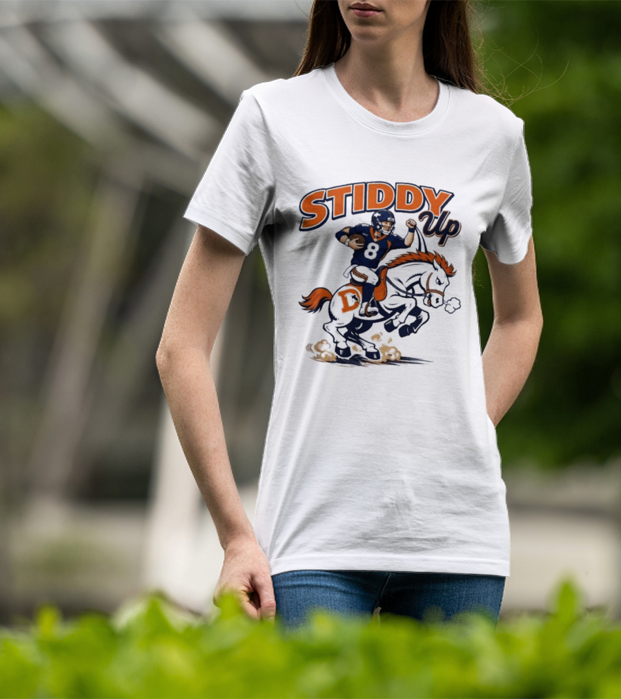 Jarrett Stidham Denver Broncos Stiddy Up Horseback Touchdown T-Shirt