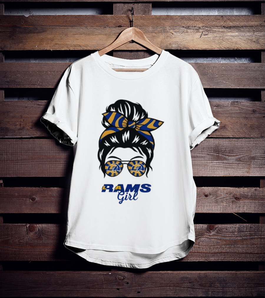 Rams Girl Messy Bun Sunglasses T-Shirt