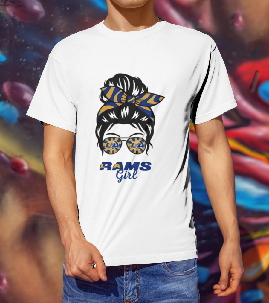 Rams Girl Messy Bun Sunglasses T-Shirt