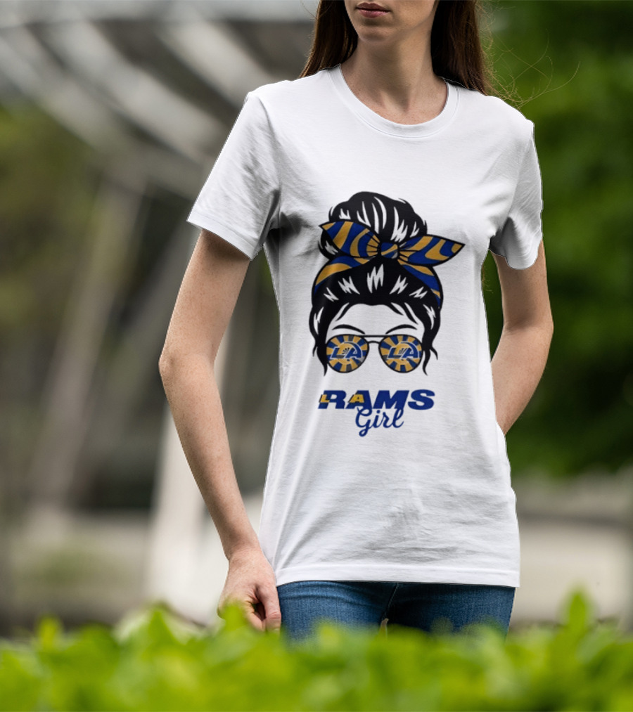 Rams Girl Messy Bun Sunglasses T-Shirt