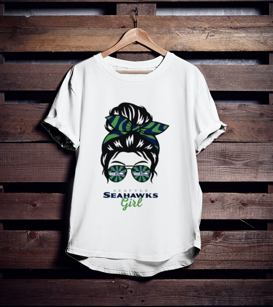 Seattle Seahawks Girl Messy Bun Glasses Team Spirit Fan Gear T-Shirt