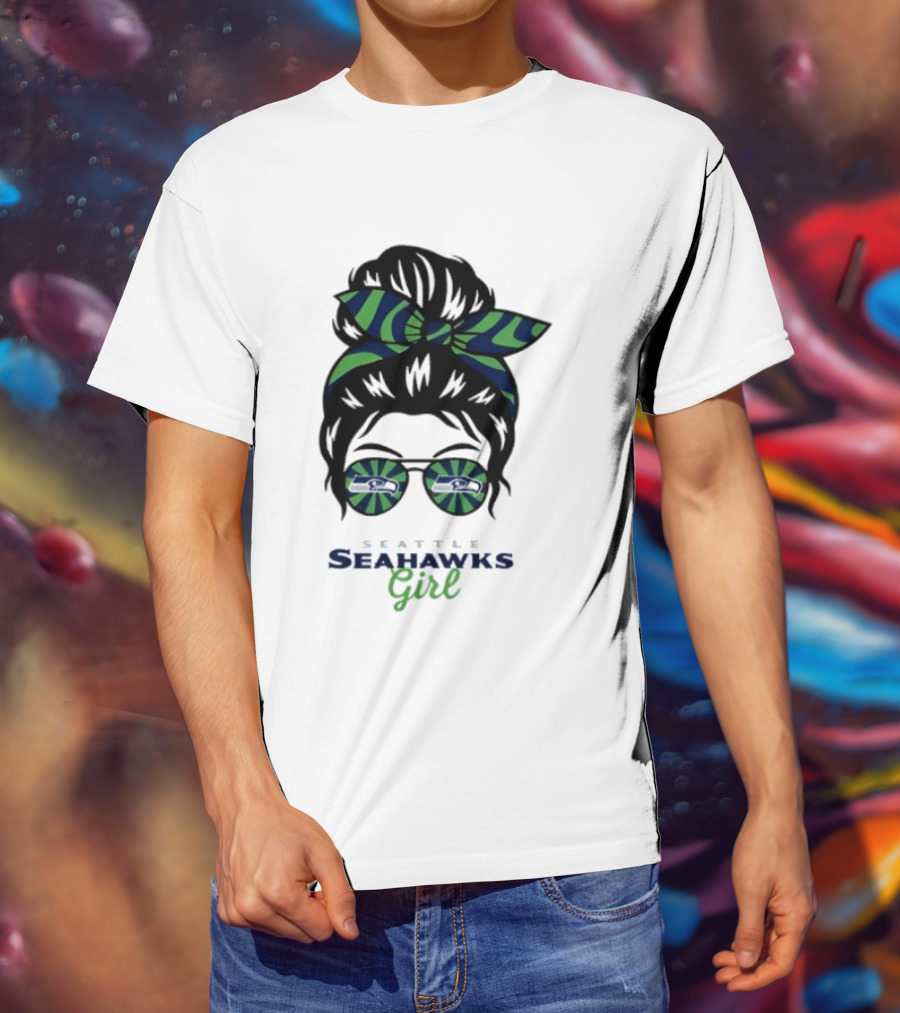 Seattle Seahawks Girl Messy Bun Glasses Team Spirit Fan Gear T-Shirt
