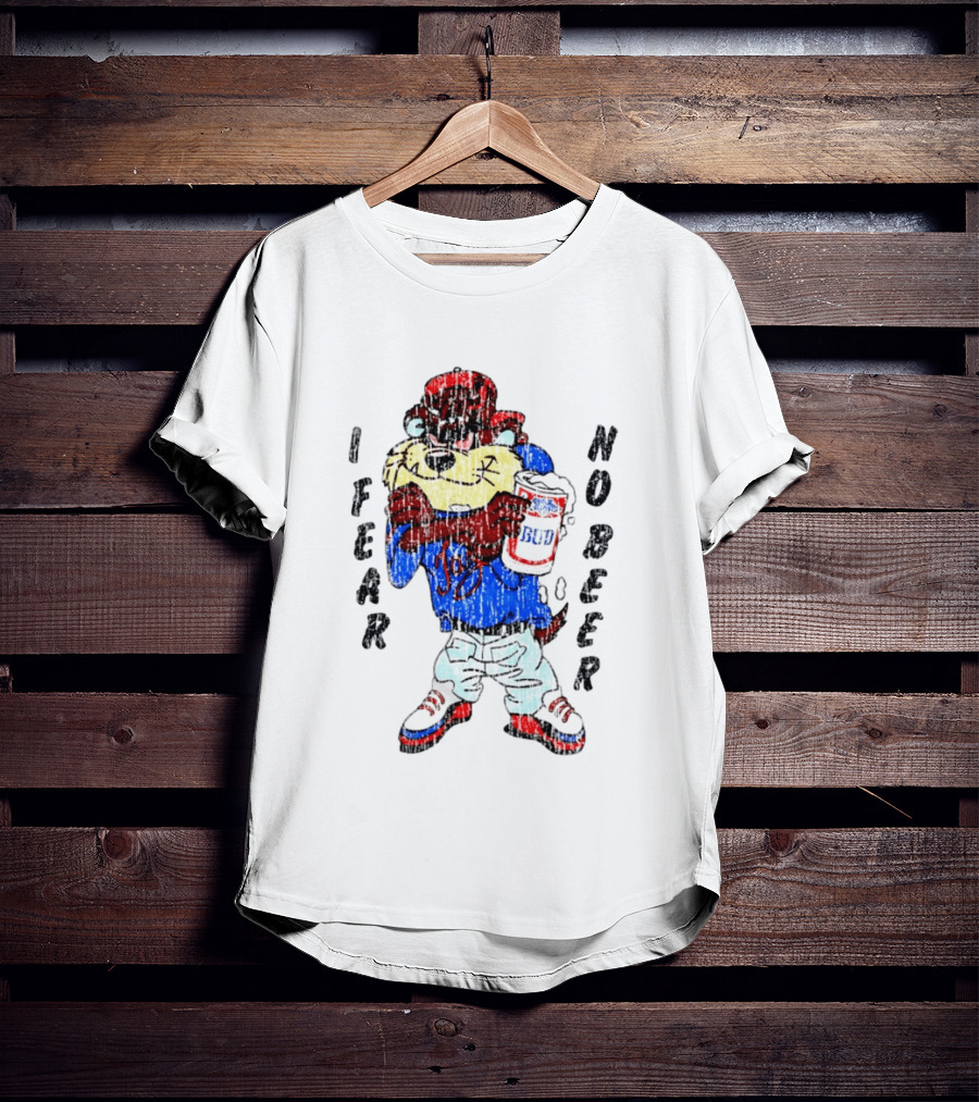 Taz I Fear No Bud Beer Cartoon Character Holding Beverage T-Shirt
