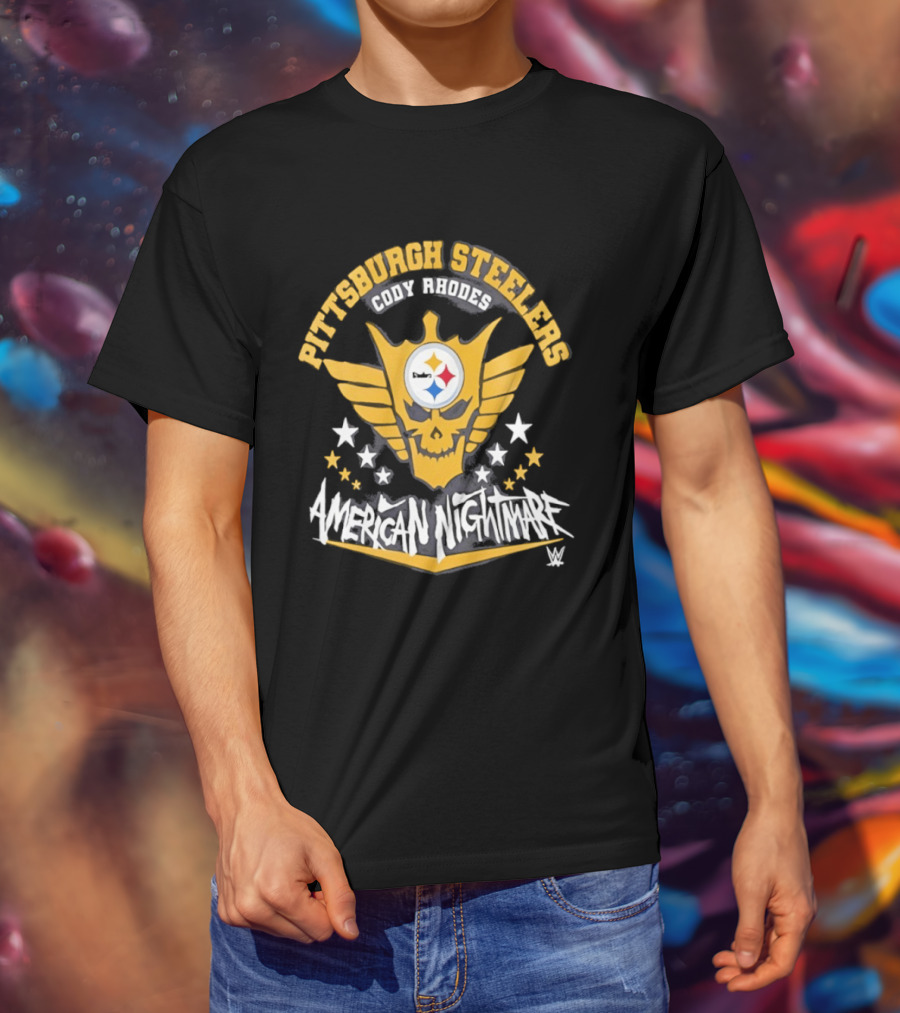 Pittsburgh Steelers Cody Rhodes American Nightmare Skull Wings Stars T-Shirt