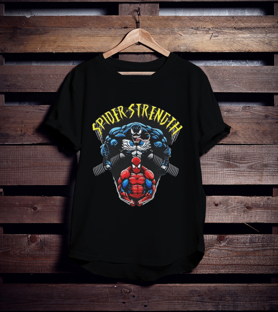 Spider Strength Venom And Spider Man Lifting Weights Fitness Motivation T-Shirt