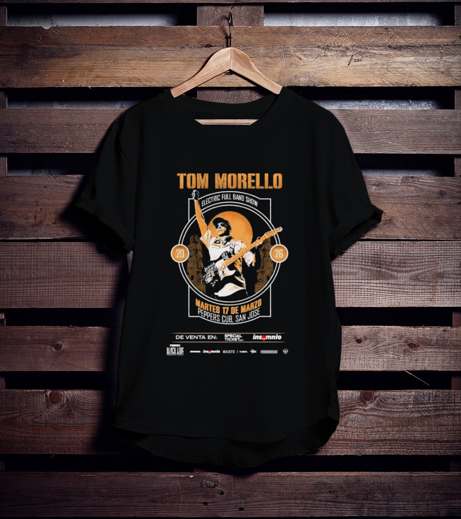 Tom Morello Electric Full Band Show Latin American Tour 2026 Peppers Club San Jose March 17 T-Shirt
