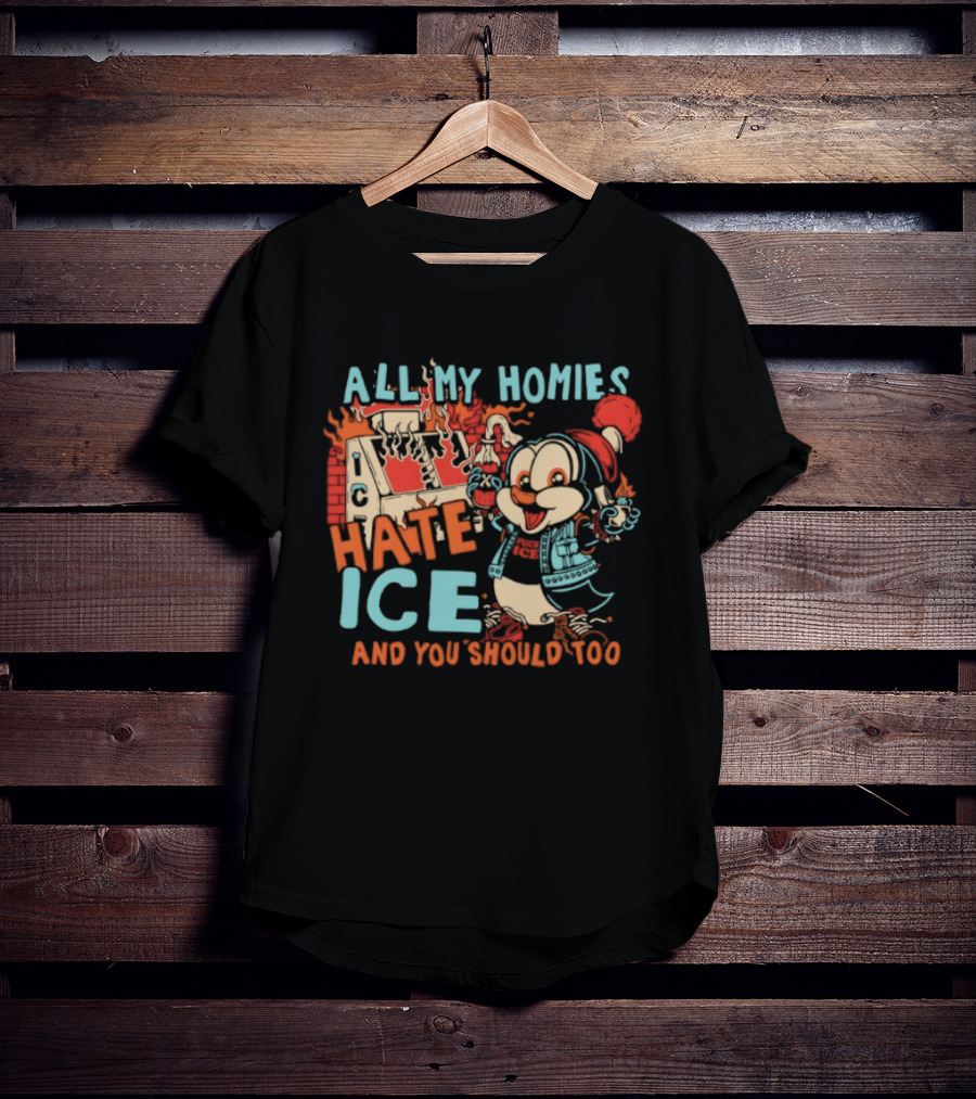 ALL MY HOMIES HATE ICE AND YOU SHOULD TOO Cartoon Character Winter Hat T-Shirt