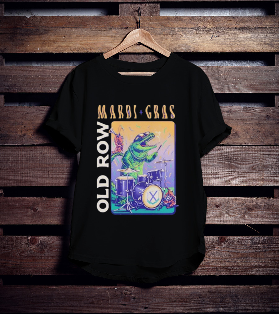Mardi Gras Gator Playing Drums Old Row Celebration T-Shirt