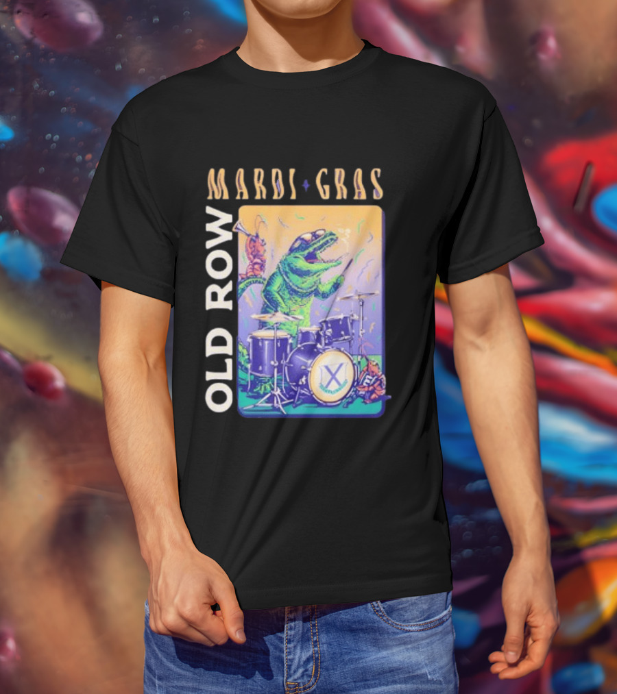Mardi Gras Gator Playing Drums Old Row Celebration T-Shirt