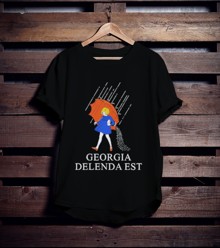Georgia Delenda Est Salty Girl Red Umbrella Blue Coat Rain T-Shirt