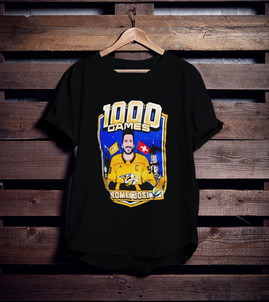 Nashville Predators Roman Josi 1000 Games Celebration NHL Captain Swiss Flag T-Shirt