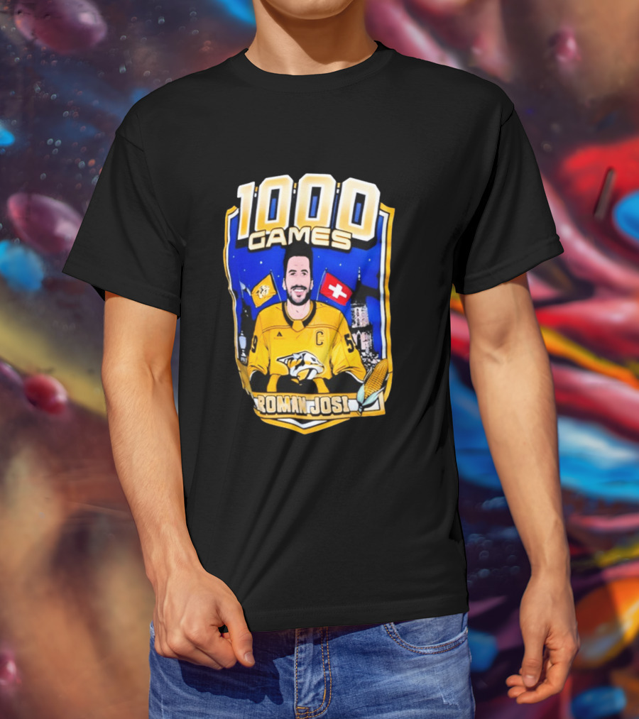 Nashville Predators Roman Josi 1000 Games Celebration NHL Captain Swiss Flag T-Shirt