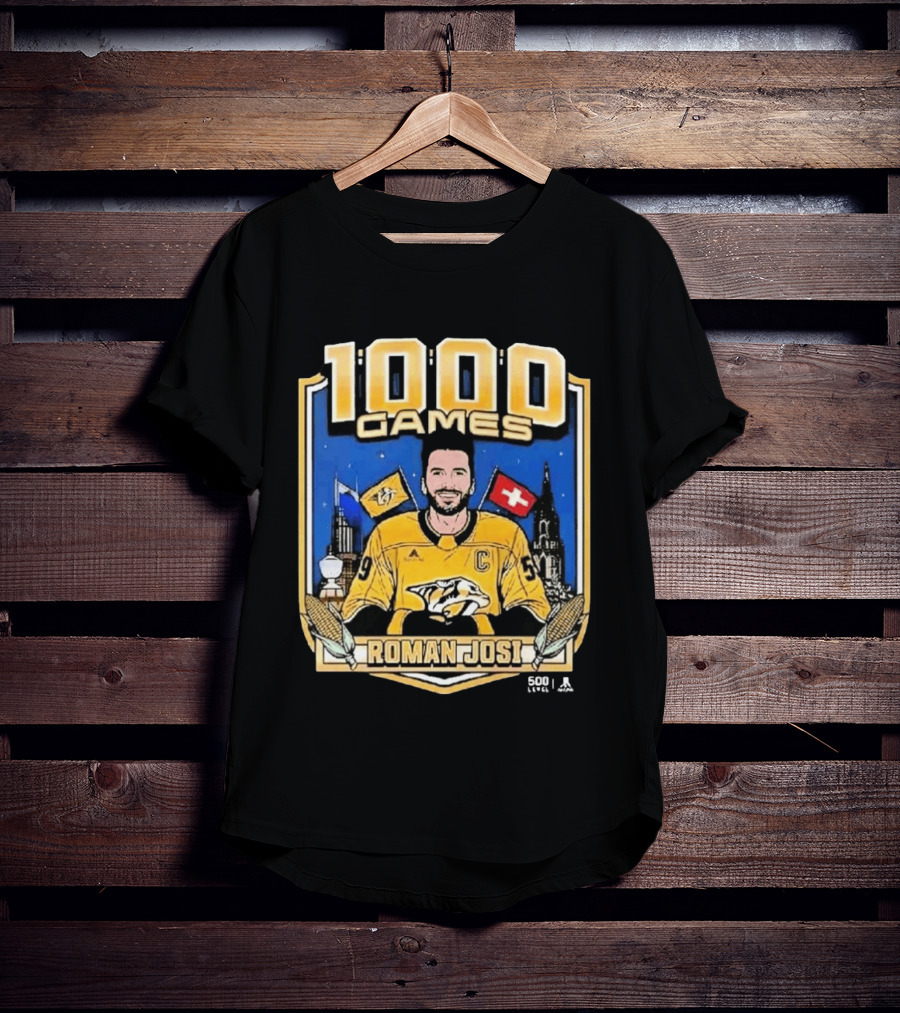 Roman Josi 1000 Games Nashville Predators Captain NHLPA Licensed 500 LEVEL T-Shirt