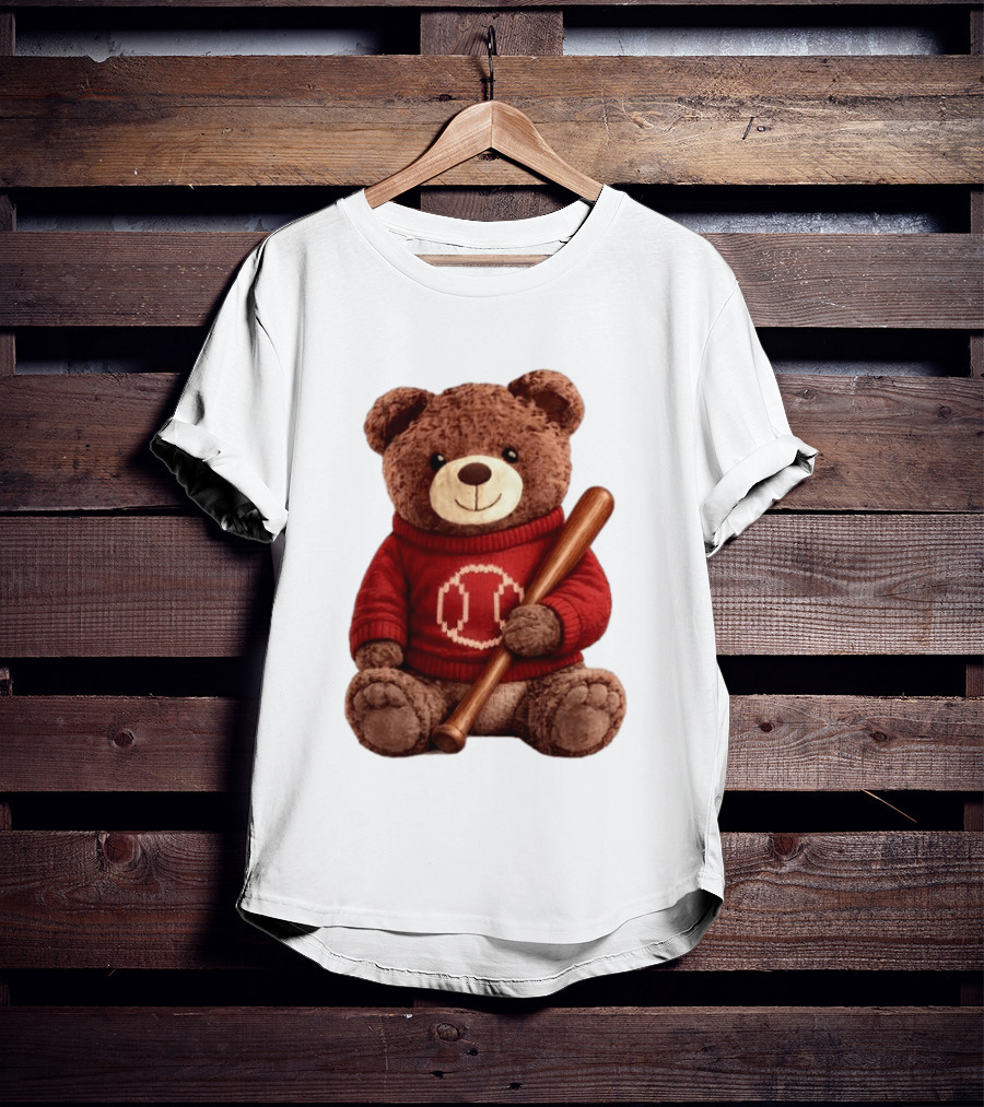 Baseball Bat Teddy Bear Cincinnati Reds Retro Reds Sweater T-Shirt