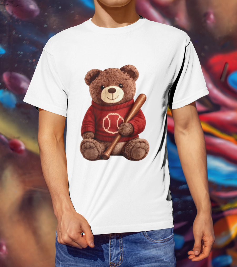 Baseball Bat Teddy Bear Cincinnati Reds Retro Reds Sweater T-Shirt