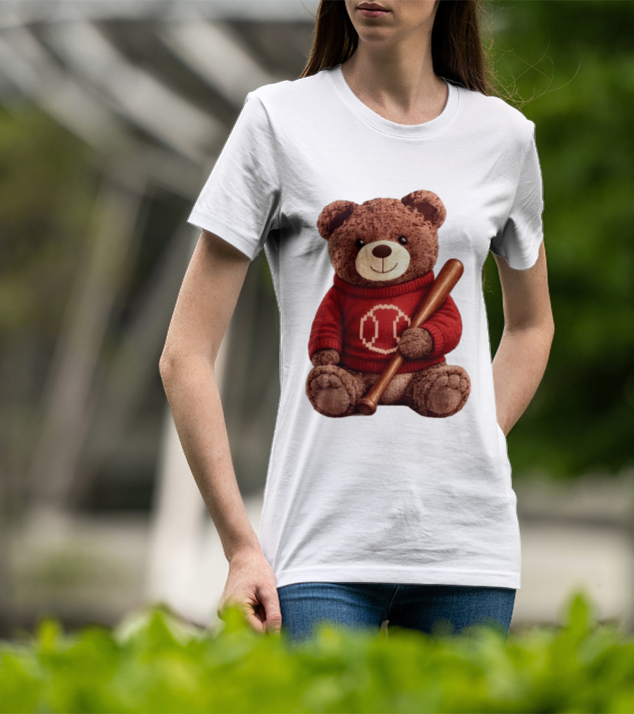 Baseball Bat Teddy Bear Cincinnati Reds Retro Reds Sweater T-Shirt