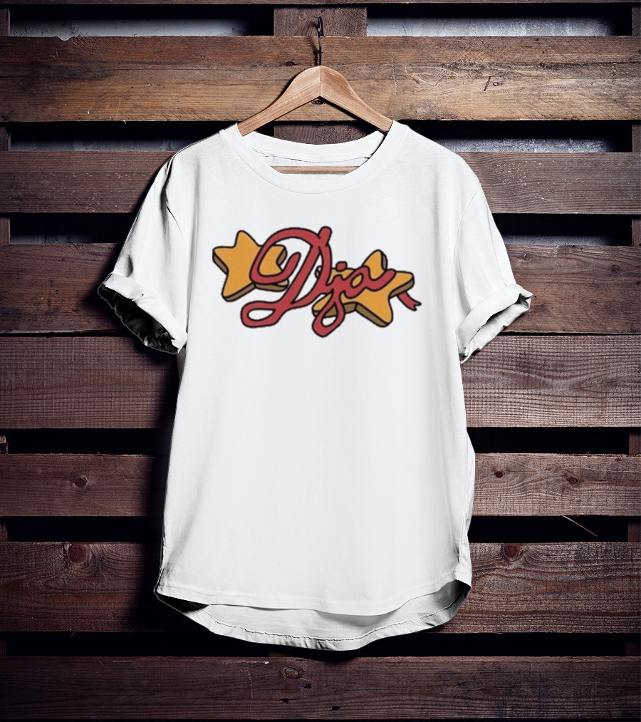 Djo Star Yellow Stars Red Script Font T-Shirt