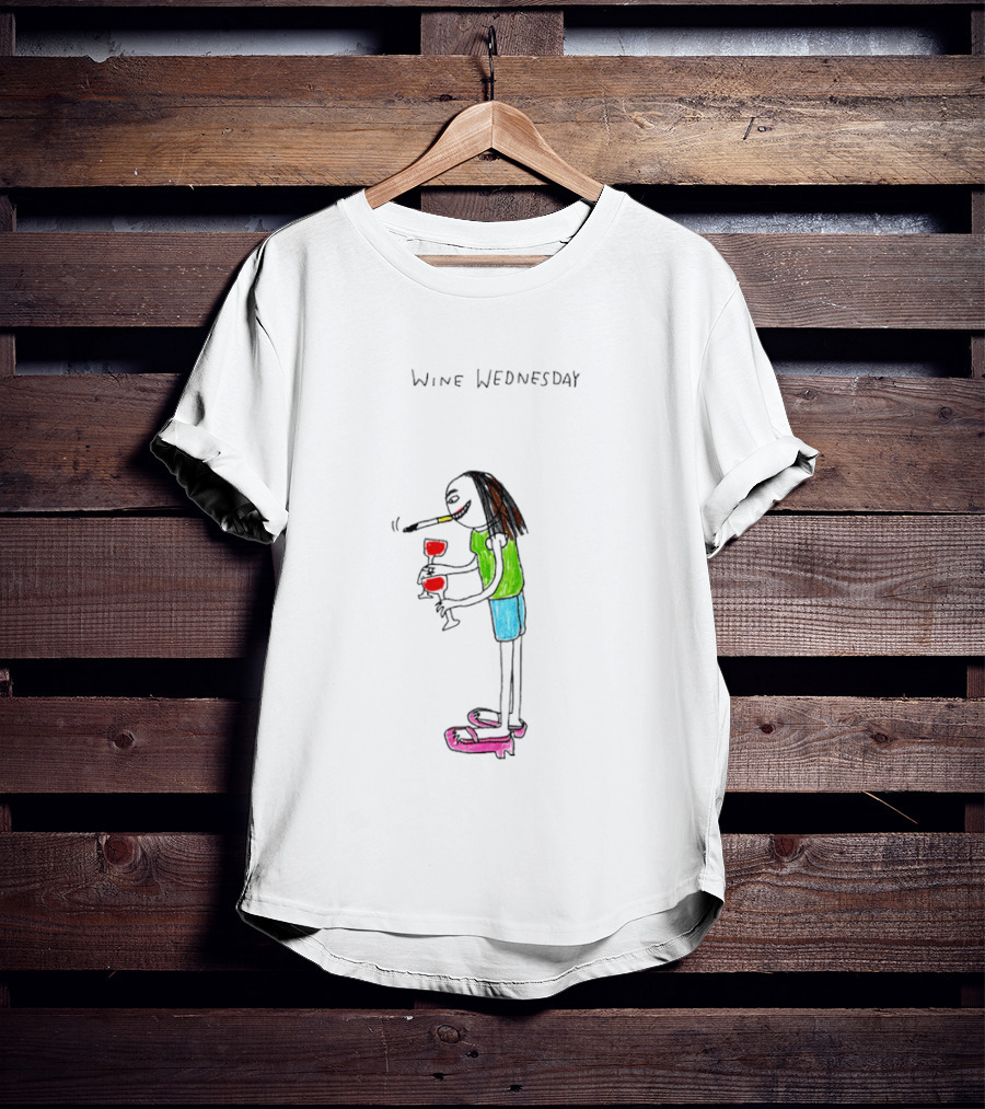 Wine Wednesday Girl Smoking Paint Vibrant Cartoon Character With Wine Glasses T-Shirt
