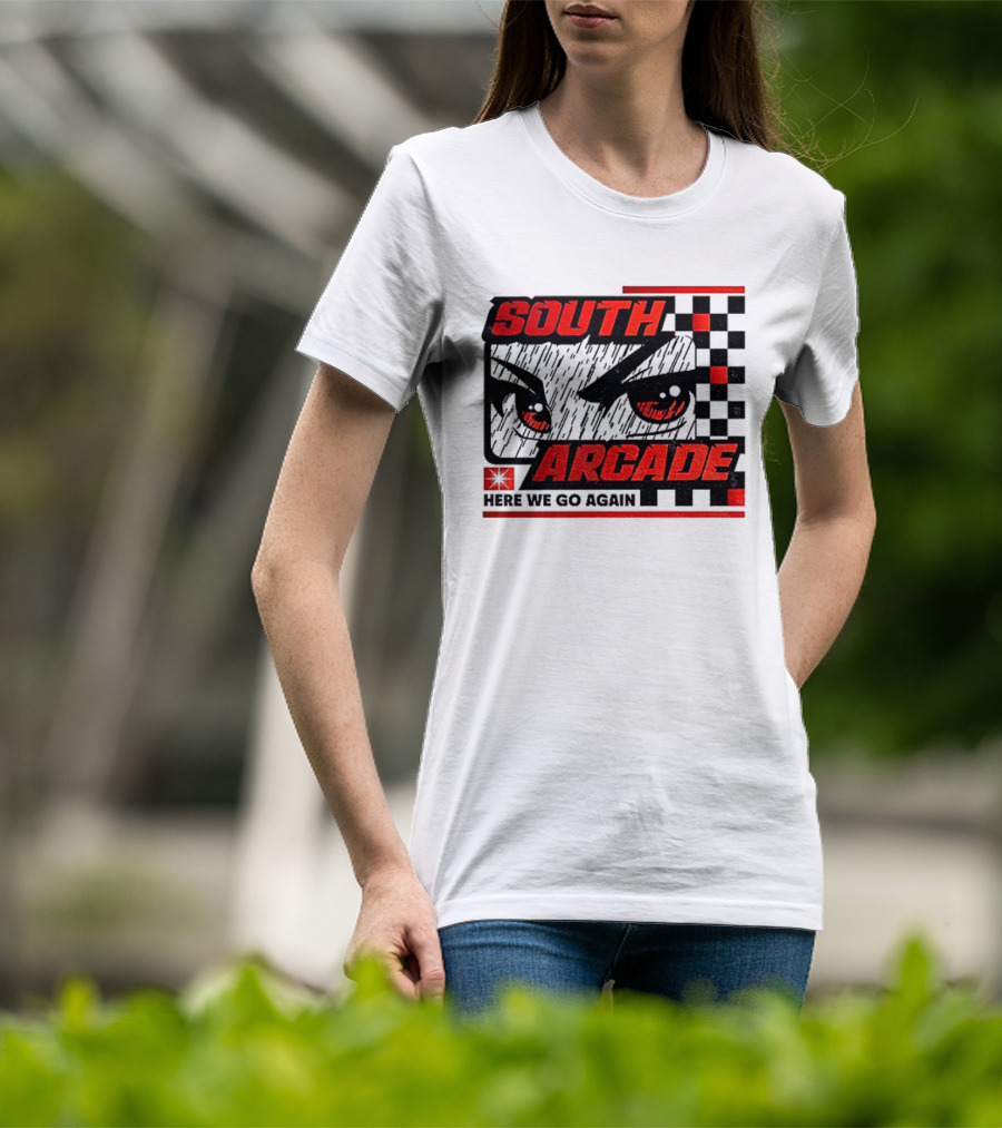 South Arcade Here We Go Again Checkerboard Eyes T-Shirt