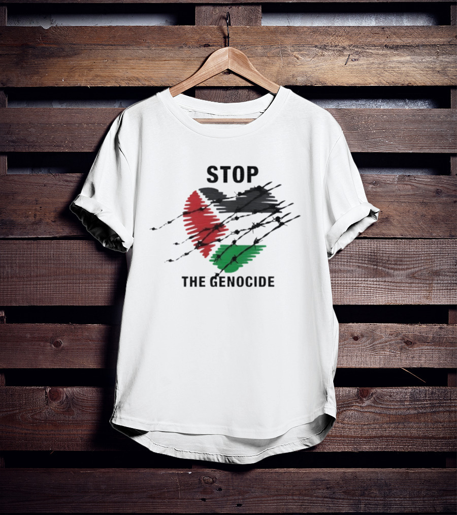 Stop The Genocide Palestinian Flag With Barbed Wire T-Shirt