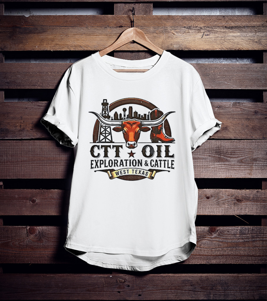 West Texas Longhorns CTT Oil Exploration And Cattle Skyline And Boot T-Shirt