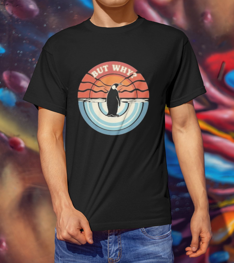 But Why Penguin Vintage Sunset Retro Ocean Waves T-Shirt