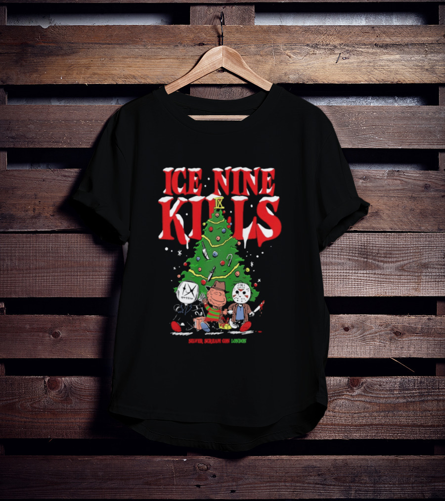 Ice Nine Kills Silver Scream Con Festive Horror Villains Christmas Tree T-Shirt