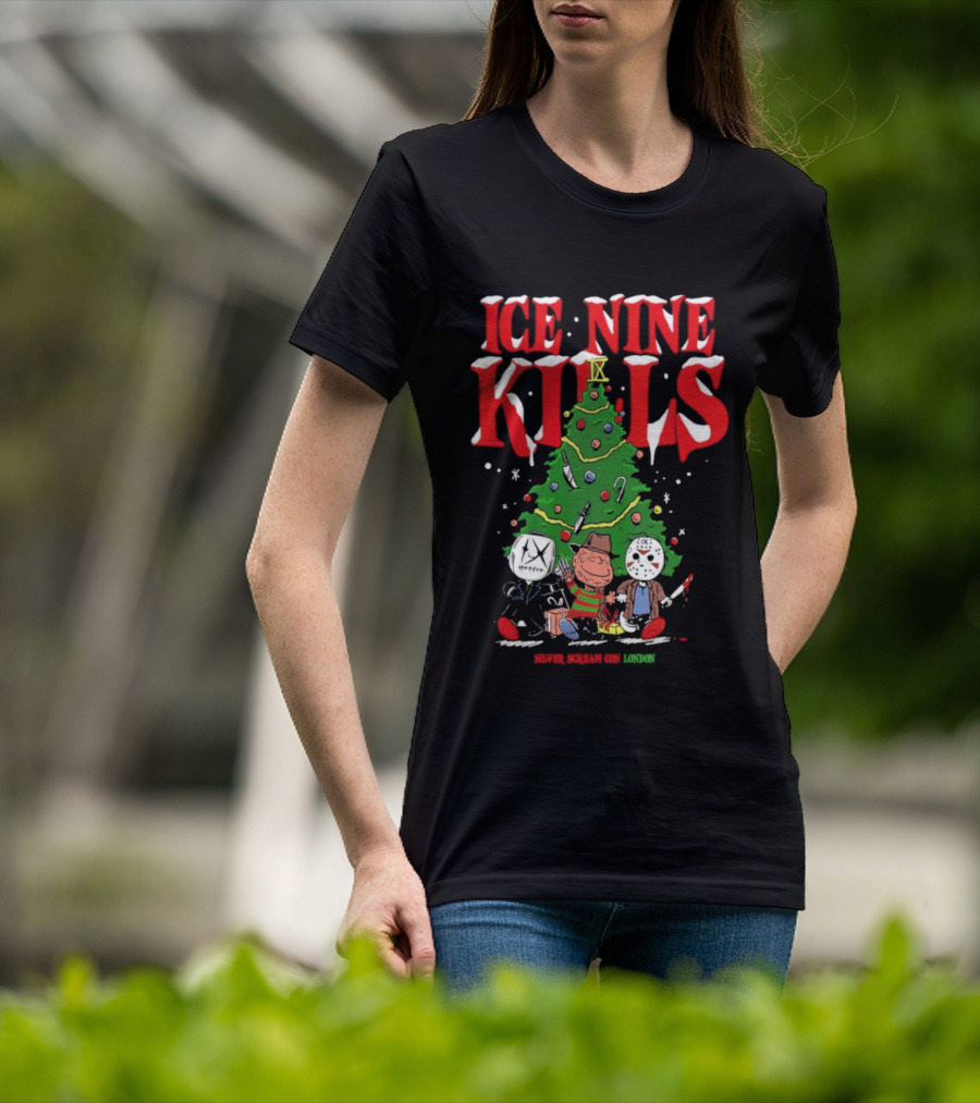 Ice Nine Kills Silver Scream Con Festive Horror Villains Christmas Tree T-Shirt