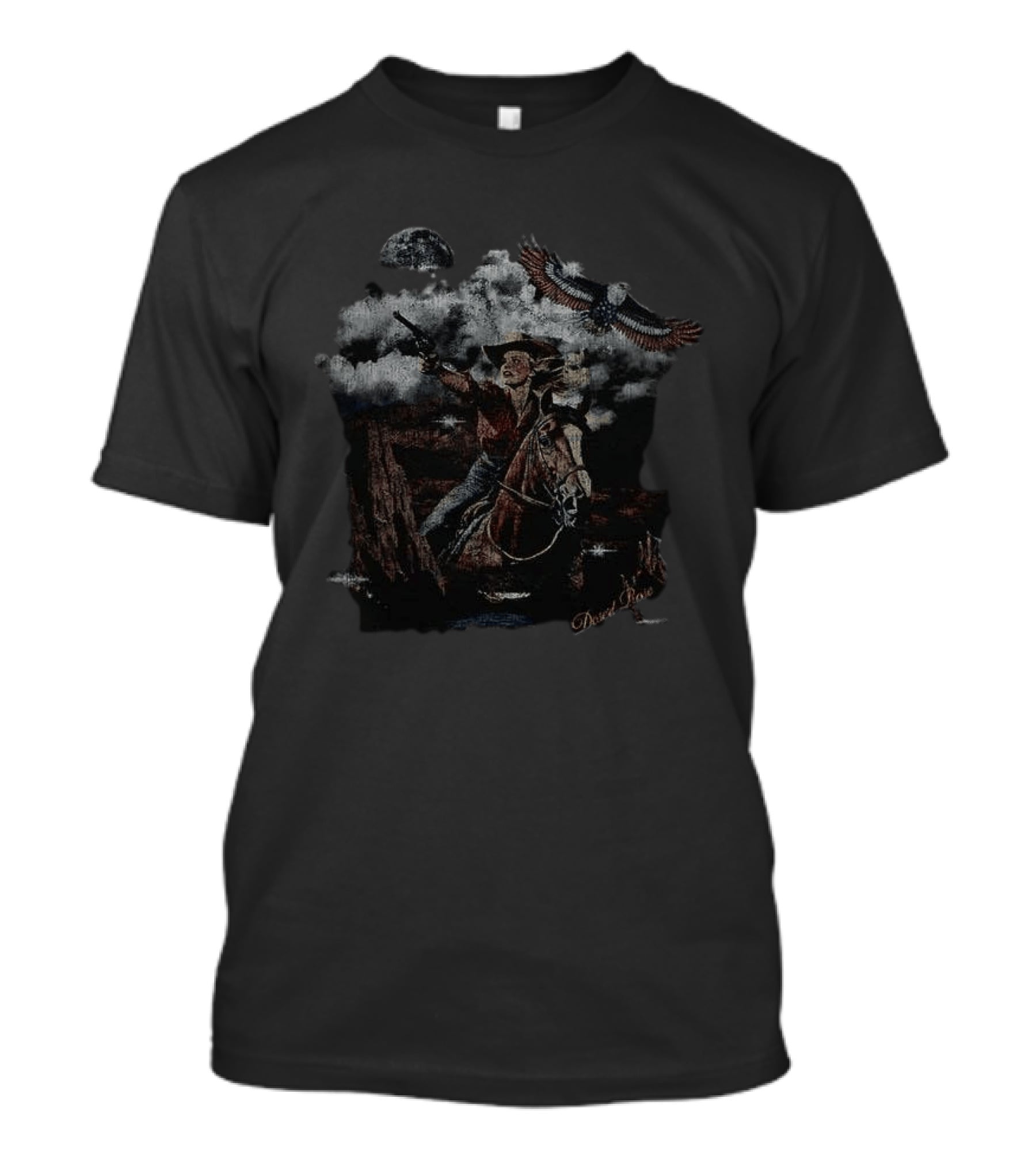 Desert Rose Cowgirl Riding At Night With Eagle And Moon T-Shirt