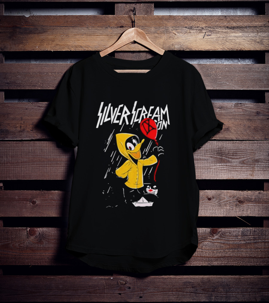 SILVER SCREAM CON Duck In Yellow Raincoat With Red Balloon T-Shirt